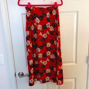 Sag Harbor Petite Vintage Floral Print Red Midi A-Line Skirt Size PXS